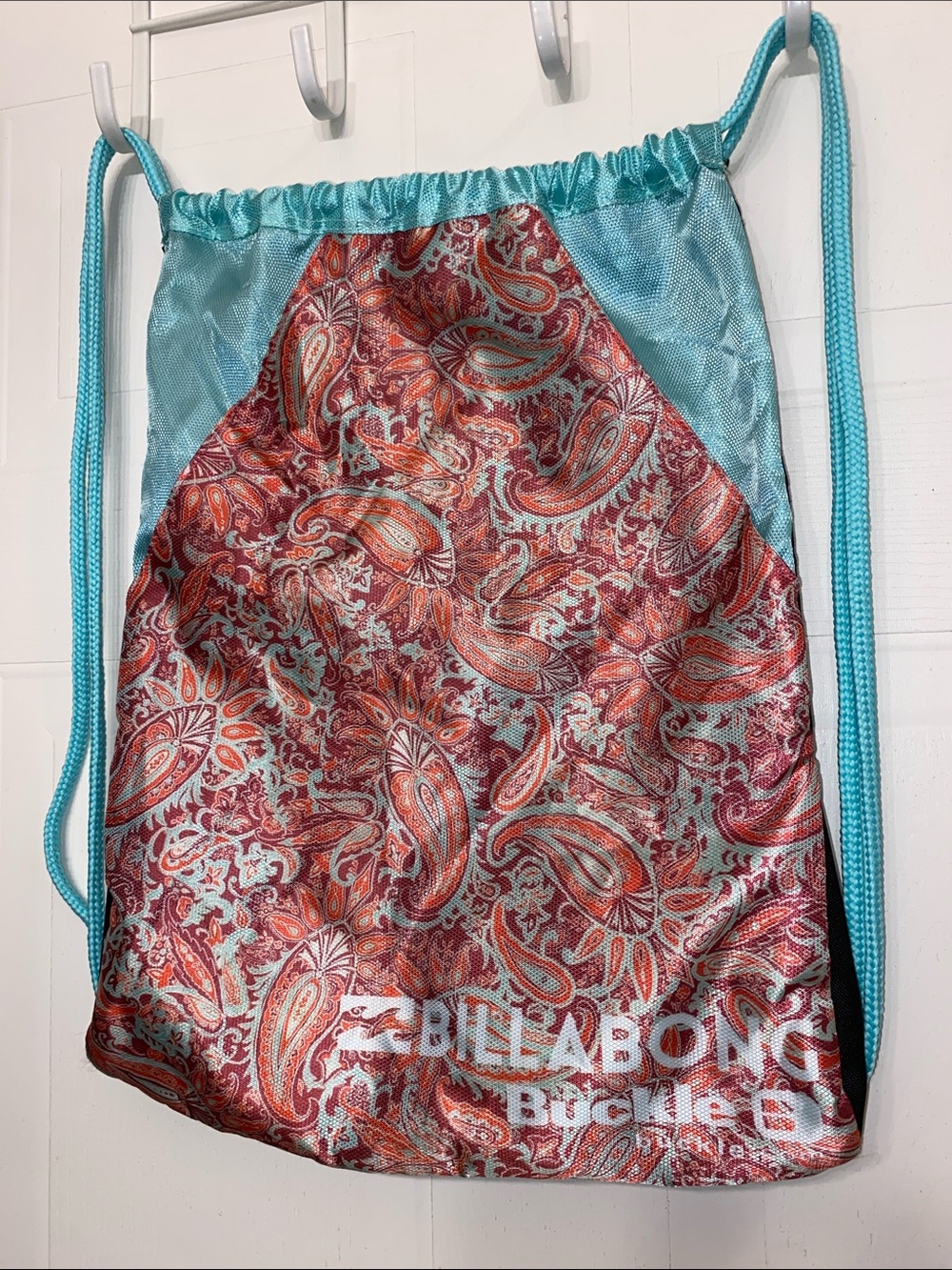 Billabong Turquoise & Coral Paisley Drawstring Backpack